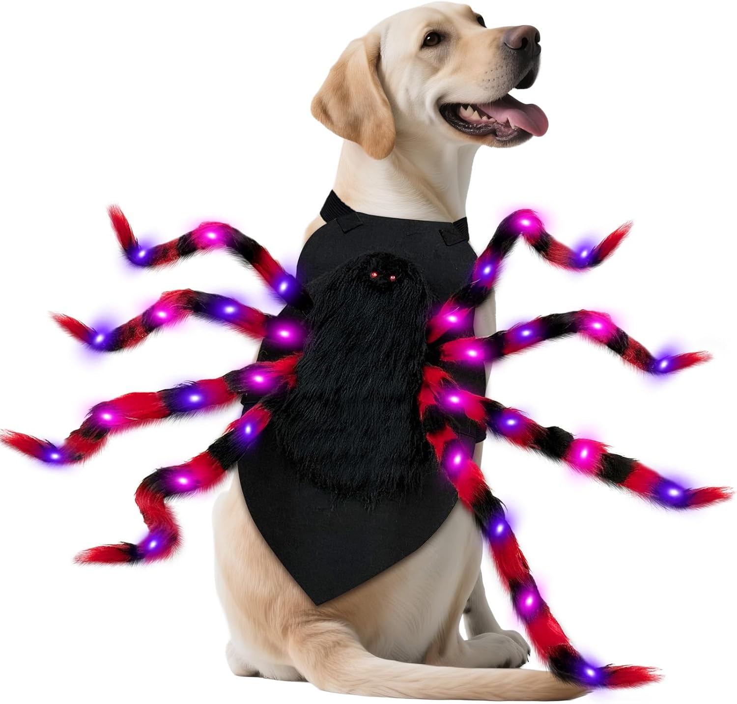 

Large Dog Halloween Costume Spider Costume with LED Purple Lights Funny for Dogs Pets Clothes Puppy Outfits Cosplay Party Decor