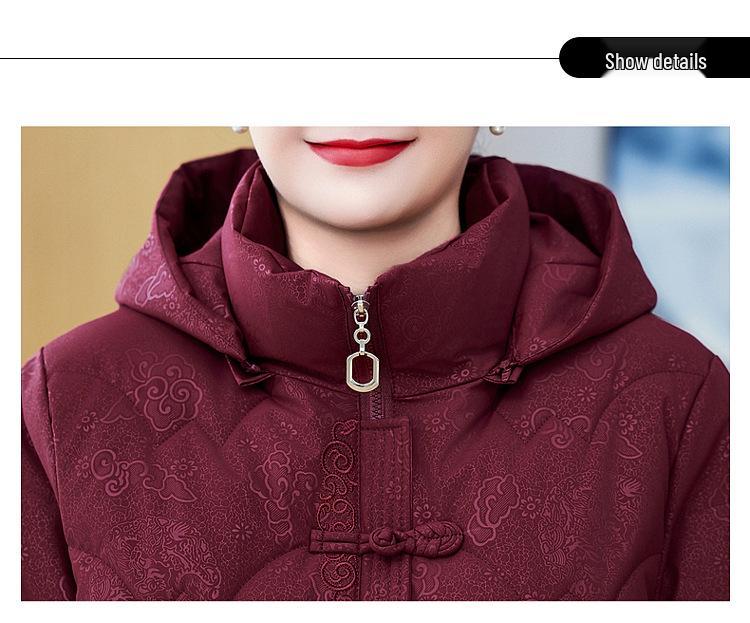 Elderly Women's Winter Cotton Coat with Detachable Hood - Loose Plus Size Warm Jacket for Mothers and Mother-in-Laws