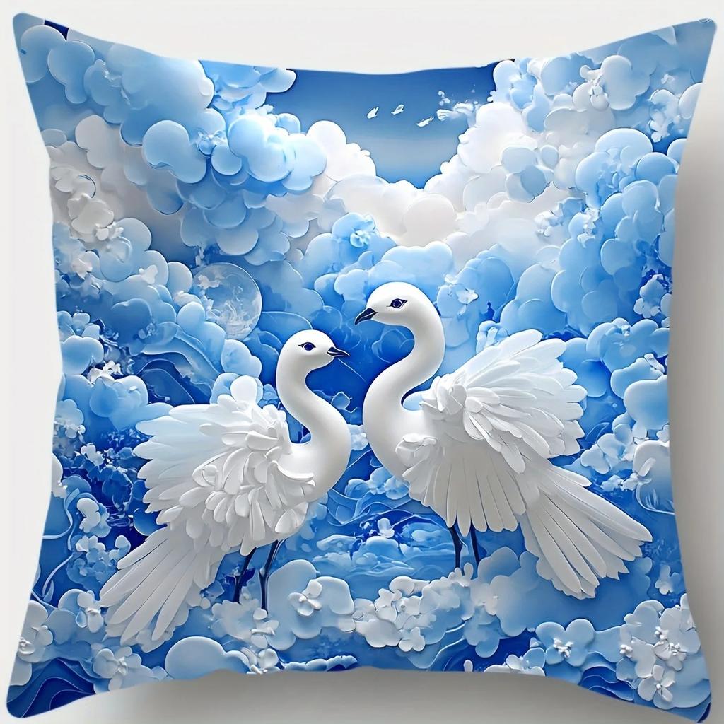 Blauer Vogel und Blumenmuster Kissenbezüge Muster Kissenbezug Geeignet für Sofa Schlafzimmer Auto Kissenbezug