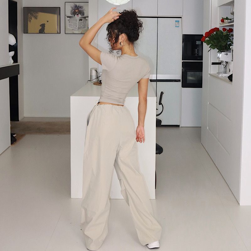 Akiyo Studio Summer New Drawstring Large Pocket Loose Casual Straight Overalls Trousers