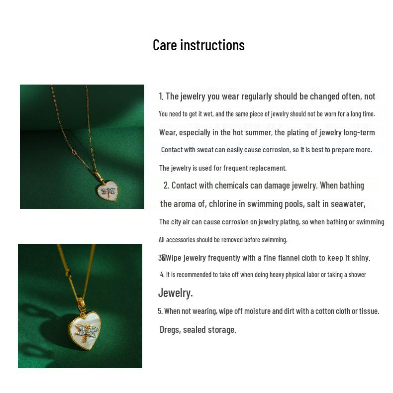 White Heart & Rhinestone Dragonfly Pendant Necklace for Women