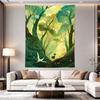 Girl Running Enchanted Forest Birds Green Fairytale Illustration Art
