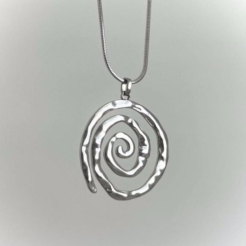 Bohemian Y2K Spiral Charm Necklace - Stainless Steel Snake Chain
