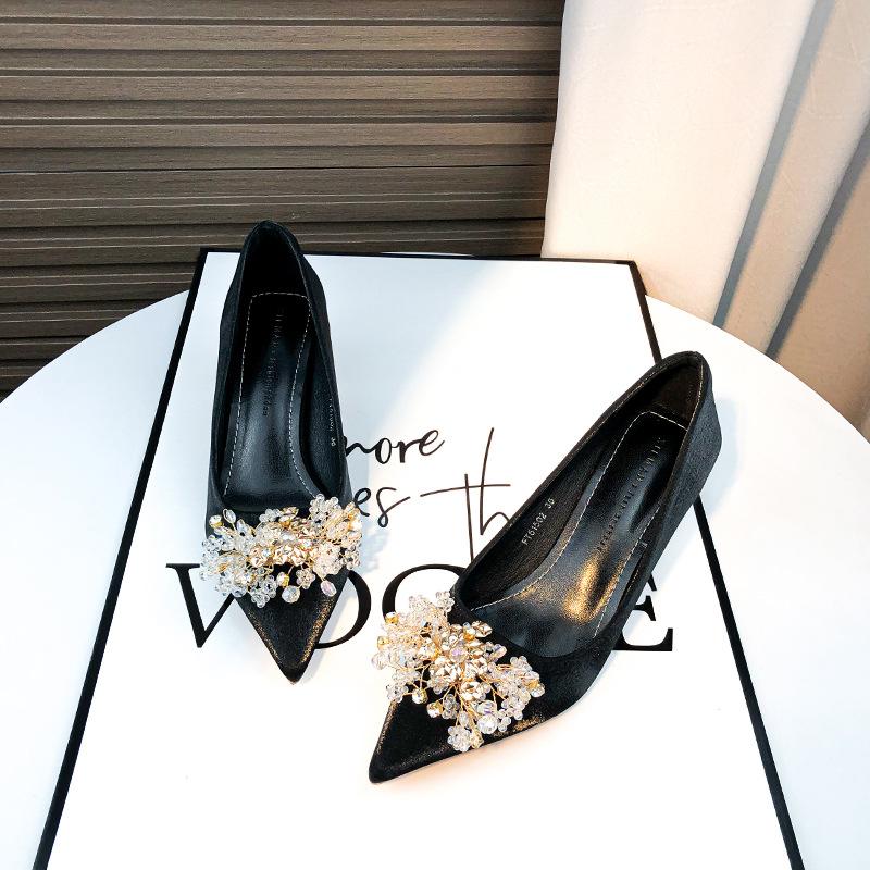 -A Red Wedding Shoes Bridal Shoes Hexiu Wedding Dress Two Wear New Autumn and Summer Crystal Satin