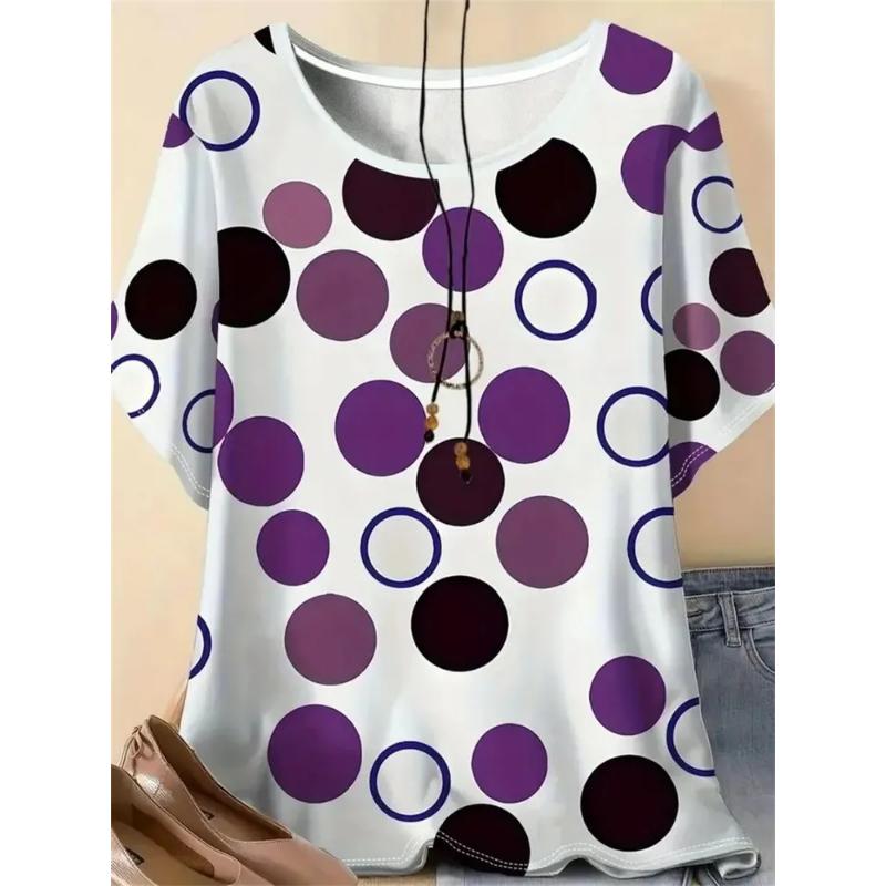 Fashion Women's Crew Neck Short Sleeve 3D Color Printing Striped Short Sleeve Crew Neck T-Shirt