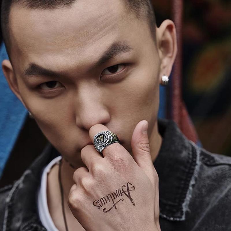 Retro Golden Eye of Providence Large Ring For Men Punk Gothic Open Ring Handmade  Rock Hiphop Biker Accessories Man Gift
