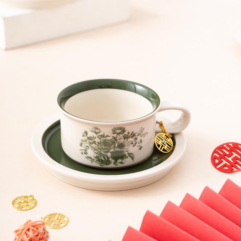 Retro Ceramic Coffee Cup & Saucer Set - Elegant Light Luxury for Afternoon Tea or Gift