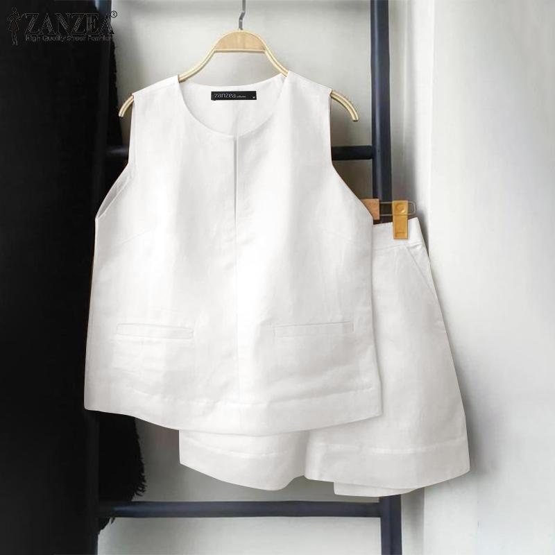 ZANZEA Women Sleeveless Tank Tops and Shorts Summer Two Piece Suit Sets