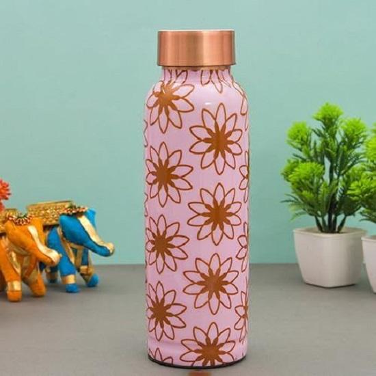 Copper Water Bottle 500 ML with Anti Oxidant Properties | Diwali Gifts for Family and Friends 100% Copper Water Bottle (Peach, 500 Ml)