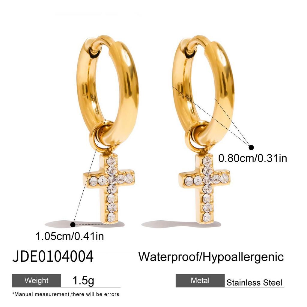 Trendy 18K Gold Waterproof Stainless Steel Earrings Dangling Diamond Cross Star Butterfly Pendant 18K Gold Body Jewelry Zircon