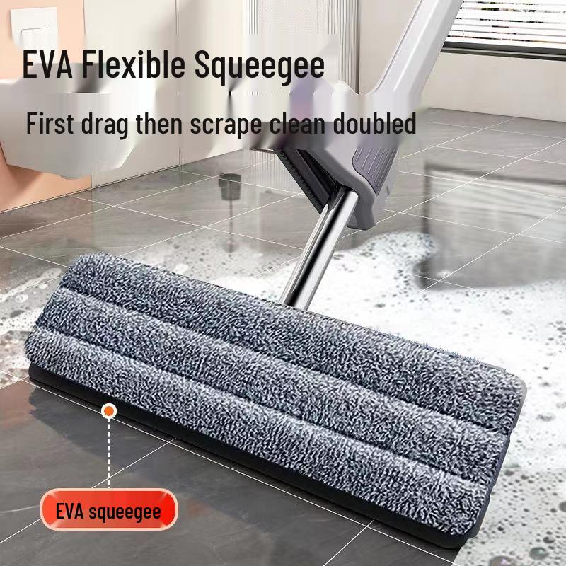 Hands-Free Flat Mop with Enlarged Head & Automatic Dehydration Bucket for Easy One-Wipe Cleaning