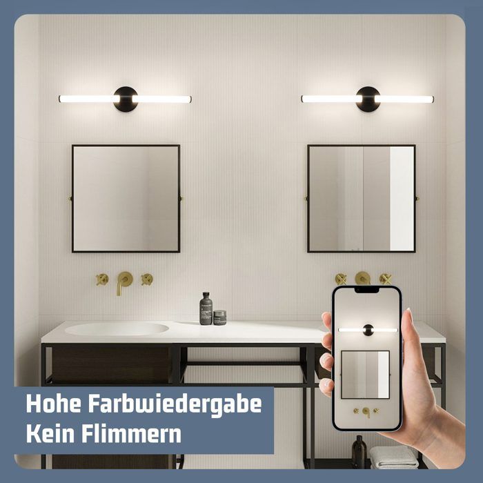 Applique murale LED - NETTLIFE - 60 cm - 8 W - 4 000 K (blanc neutre) - Noir - LED intégrée - Moderne