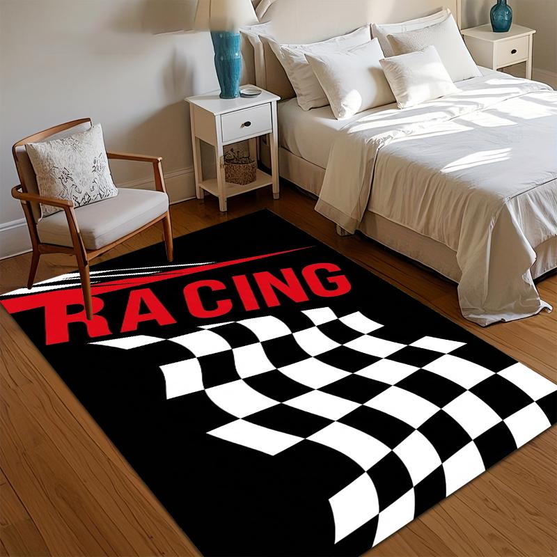 

Black White Red Racing Checkered Area Rug Non Slip Washable Mat for Bedroom Game Room Racing Lover Gift Home Decor 40cm x 60cm