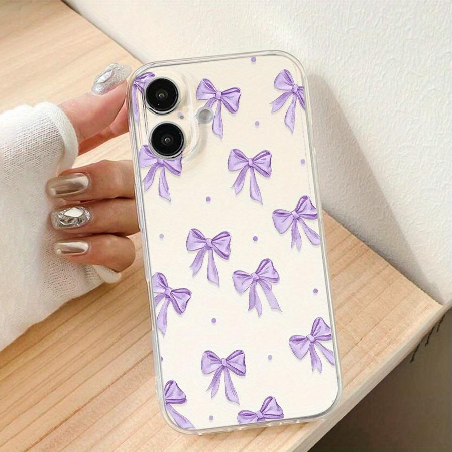 Purple Bow Transparent Phone Case Suitable for iPhone 17 16 15 14 13 12 11 Pro/Max/Plus Anti Drop and Shockproof Back Cover