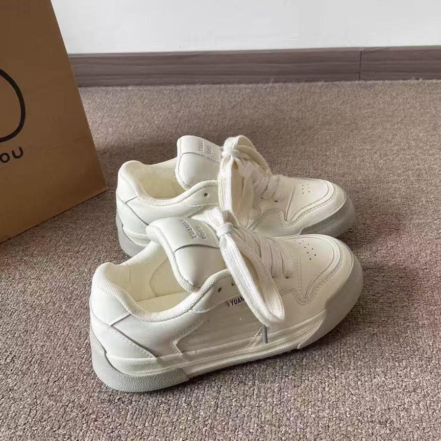 

Niche design thick-soled leather board shoes women s spring new fashion casual versatile sports white shoes 35