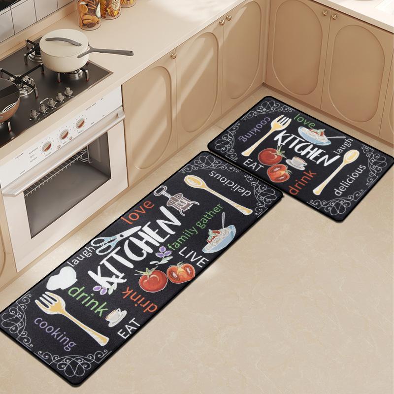 Modern Knife and Fork Tableware Rug Entryway Doormat Kitchen Runner Mat Two-Piece Set Non-Slip Oil-Absorbent Home Decor