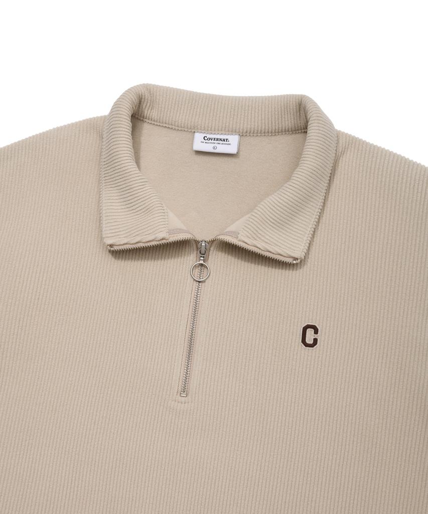 COVERNAT Small C Logo Corduroy Half Zip Beige