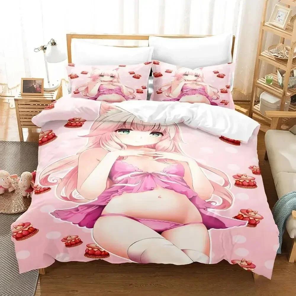 Comforter 3D Print Anime Kawaii Girls Nekopara Bedding Set Printed With Bed Soft Queen King Size Bedclothes Home