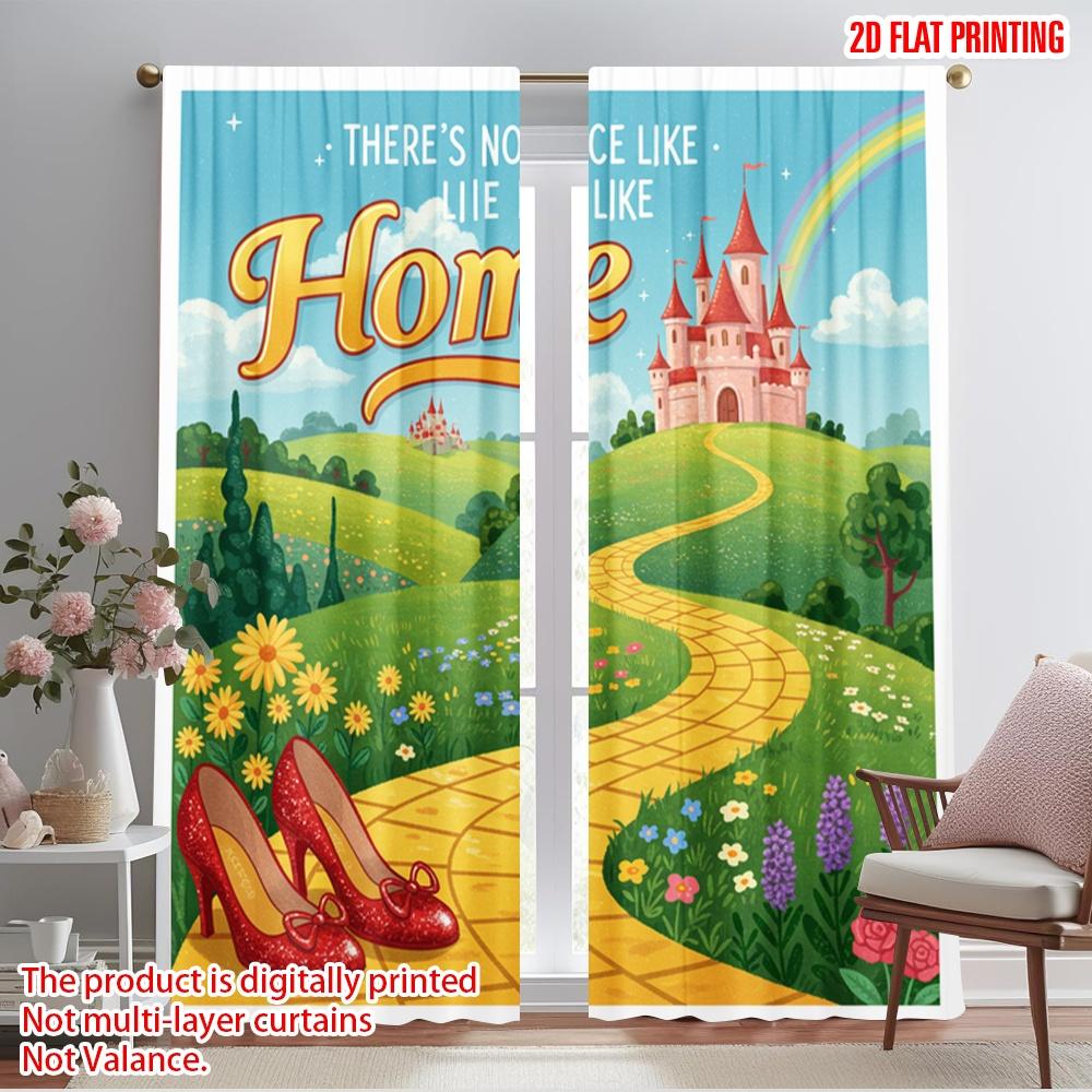 

2pcs 2D flat printing Window Curtains Yellow Brick Road Home Polyester Without Electricity Holiday Decorations Use for New Year 52.50×116.00 CM 2pcs