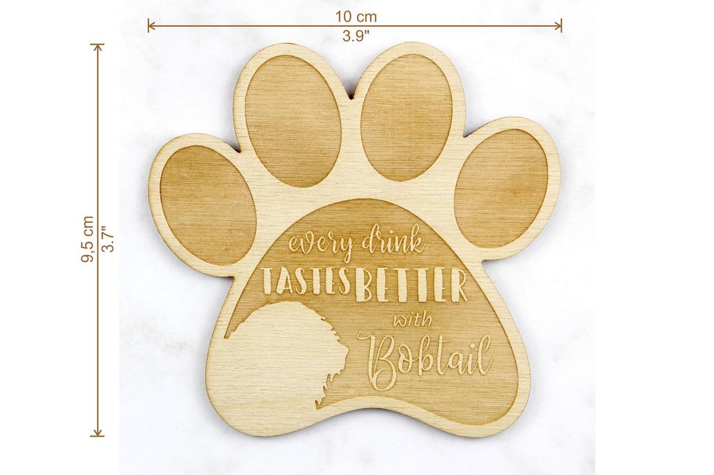 Eski İngiliz Çoban Köpeği, Bobtail, Bob-tail - Bardak altlığı, köpekli gravürlü bardak altlığı, Art-Dog markası tarafından köpek severlere hediye