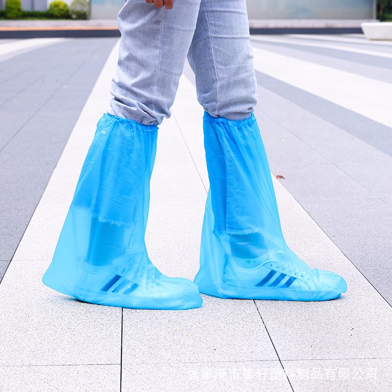 Blue Disposable PE Rain Boot Covers - Thick, Mid-High, Wear-Resistant, Waterproof Shoe Covers