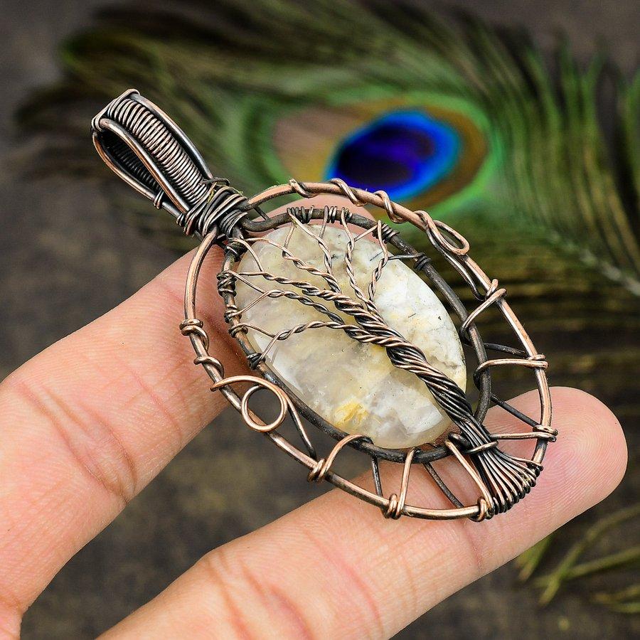 Plume Agate Handmade Copper Wire Wrap Jewelry Pendant 2.84" M2D13