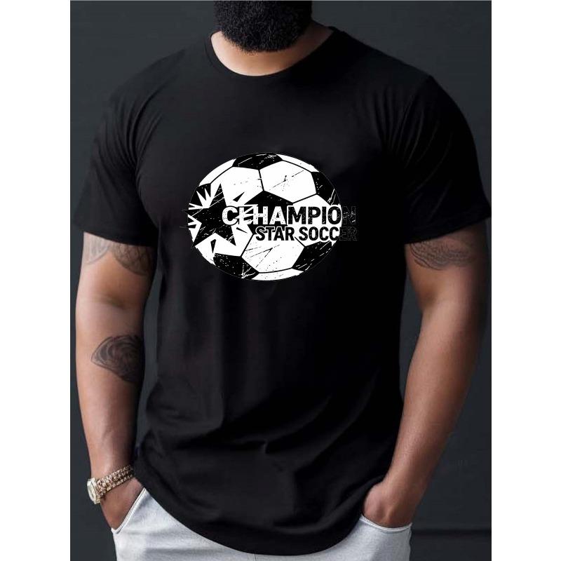 

Men S T-Shirt Featuring a Football Star Design with The Slogan CHAMPION STAR , Short-Sleeved Casual Tee for Adults, Stylish Print Wear for Men 4XL