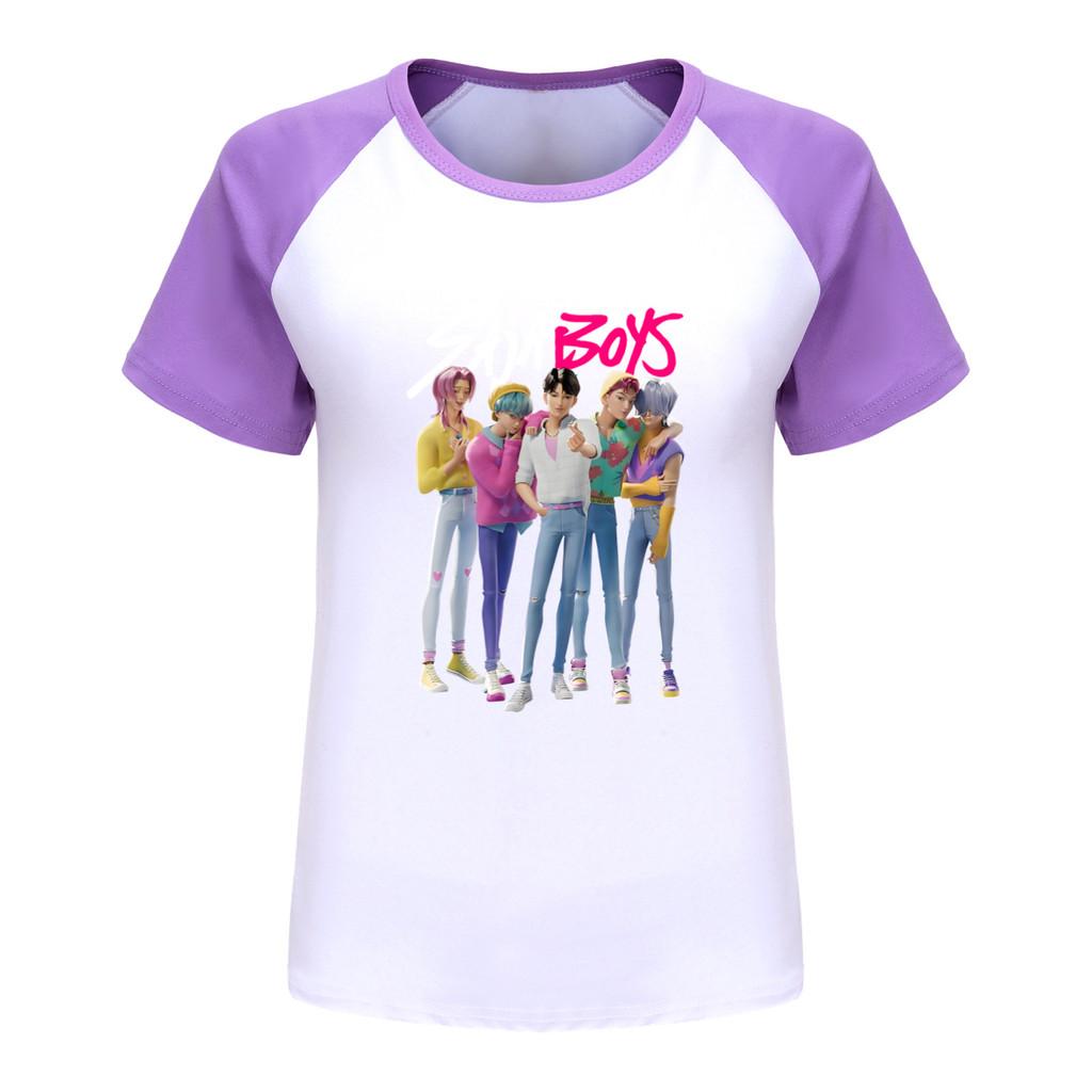 4986 Kids Girls Sajaboys Rumi Zoey Mira Print Raglan Short Sleeves T-Shirt