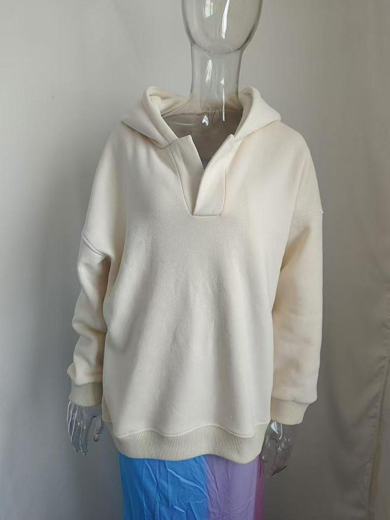 2026 Autumn/Winter Women's Solid Color Hooded Sweatshirt - European & American Style, Long Sleeve, Loose Fit Hoodie