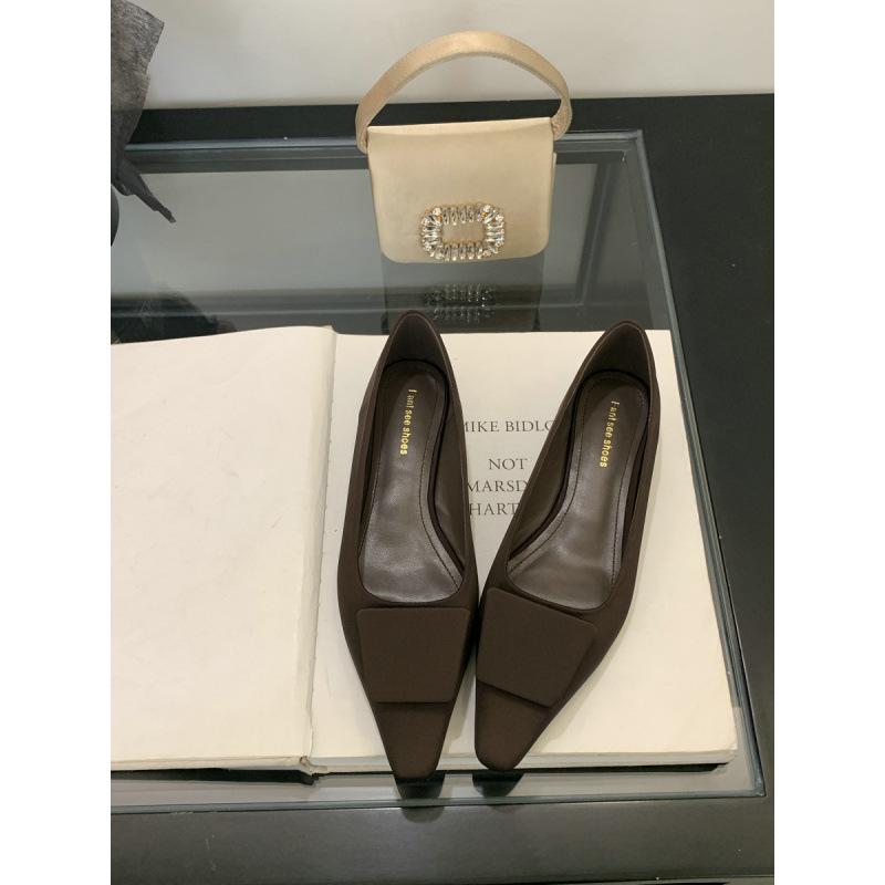 2025 Spring and Autumn New Fashion Versatile Satin Square Head Low Heel Shoes with Skirt Square Buckle Commuter Shoes Women