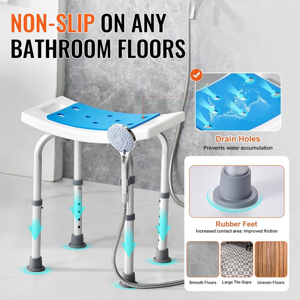 Duschhocker, höhenverstellbarer Duschhocker, Duschsitz für die Dusche oder Badewanne, rutschfester Hocker für ältere, behinderte Menschen,