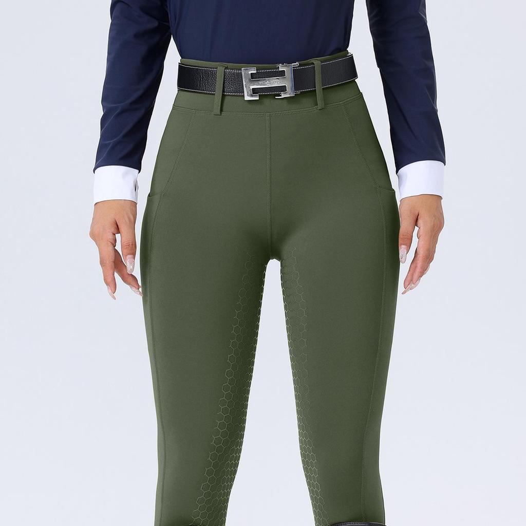 Women's High Waist Equestrian Riding Pants - Full Seat Silicone, Non-slip, Wear-resistant, Tight Fit with Pockets