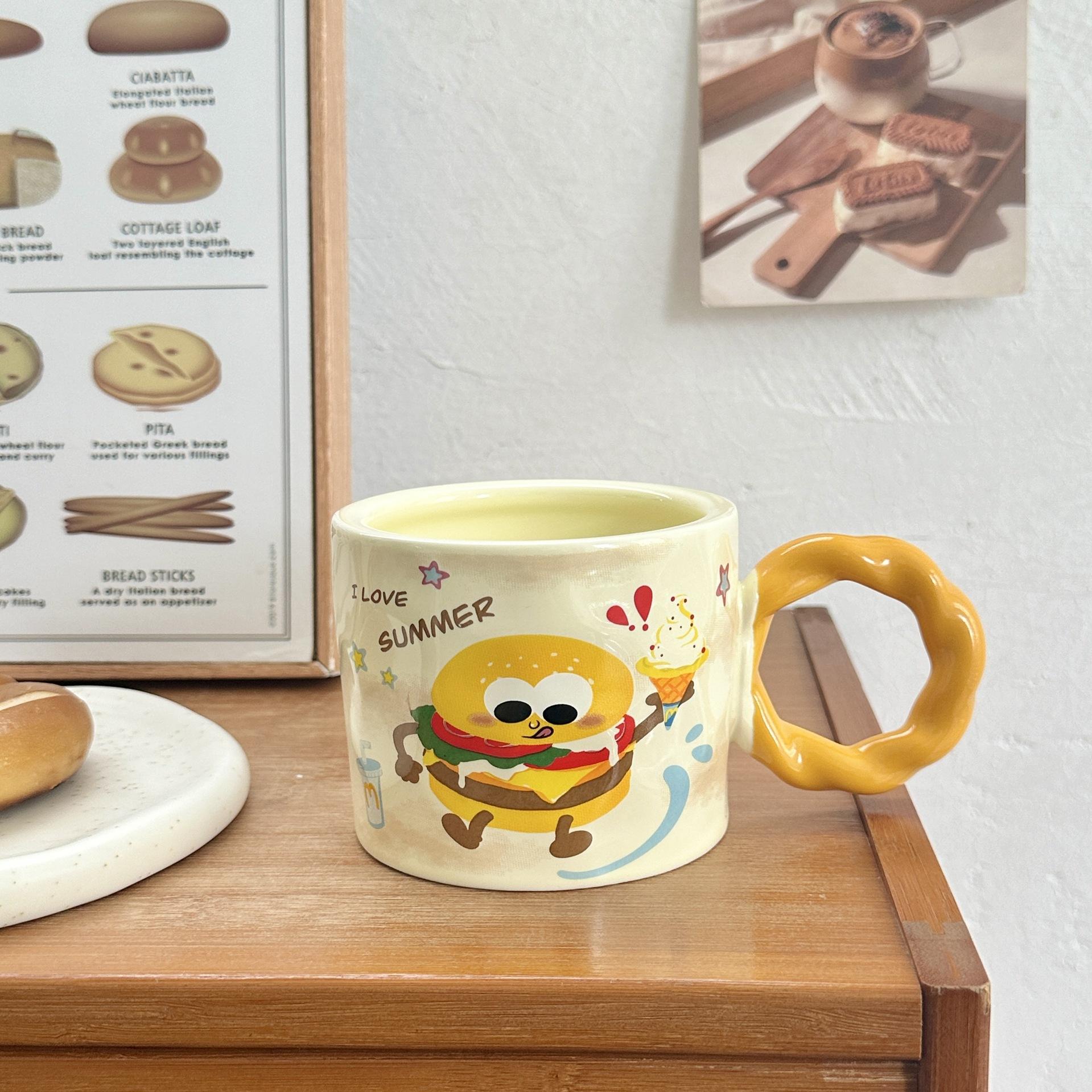 Girl S Heart Birthday Gift Cartoon Burger Water Cup For Boyfriend And Girlfriend Girlfriend Ceramic Creative Ceramic Cup 301-400ml