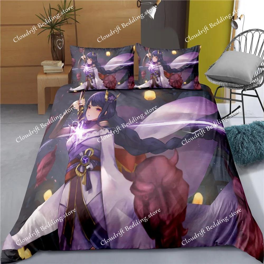 Indecor Genshin Impact Keqing Duvet Cover Pillowcase Bedding Set Single Twin Full Size for Kids Adults Bedroom Decor