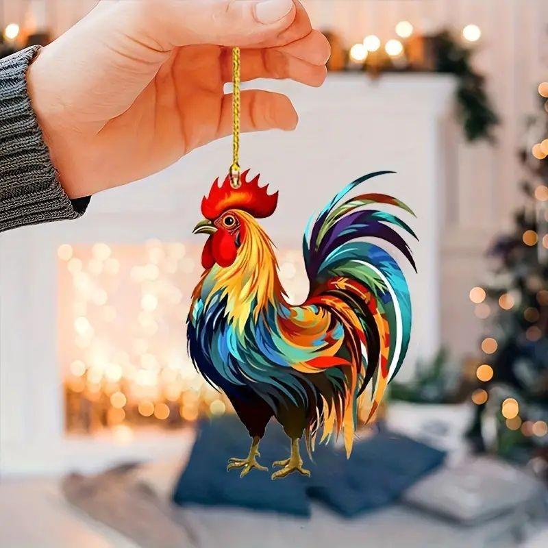 Unique Christmas Acrylic Rooster Hanging Decoration For Vibrant Car Interior Style