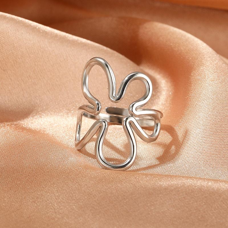 Stainless Steel Gold Color Leaves Open Rings for Women Men Minimalist Metal Irregular Adjustable Finger Rings Jewelry Gift