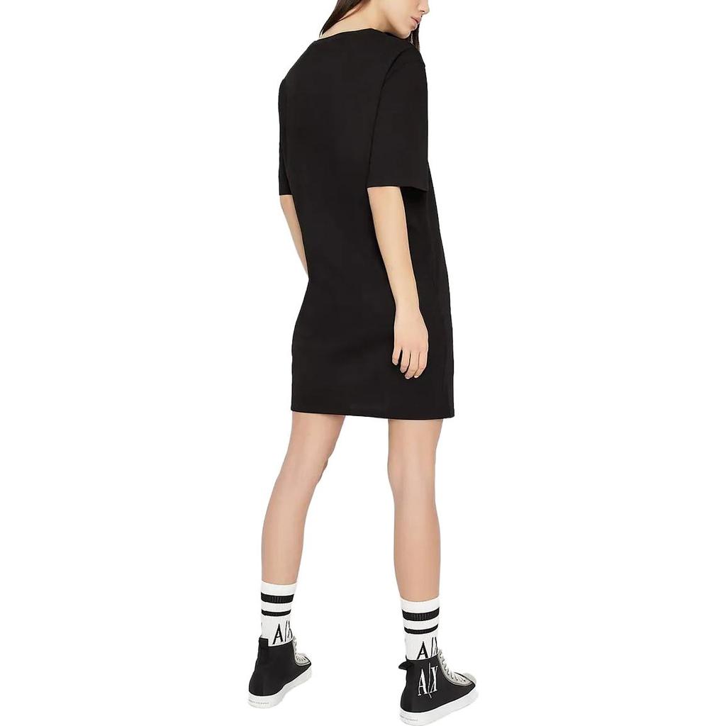 Emporio Armani Solid Color Round Neck Letter Print Midi Short Sleeve Dress Women dresses Black 8NYADXY-JG3Z1-8218