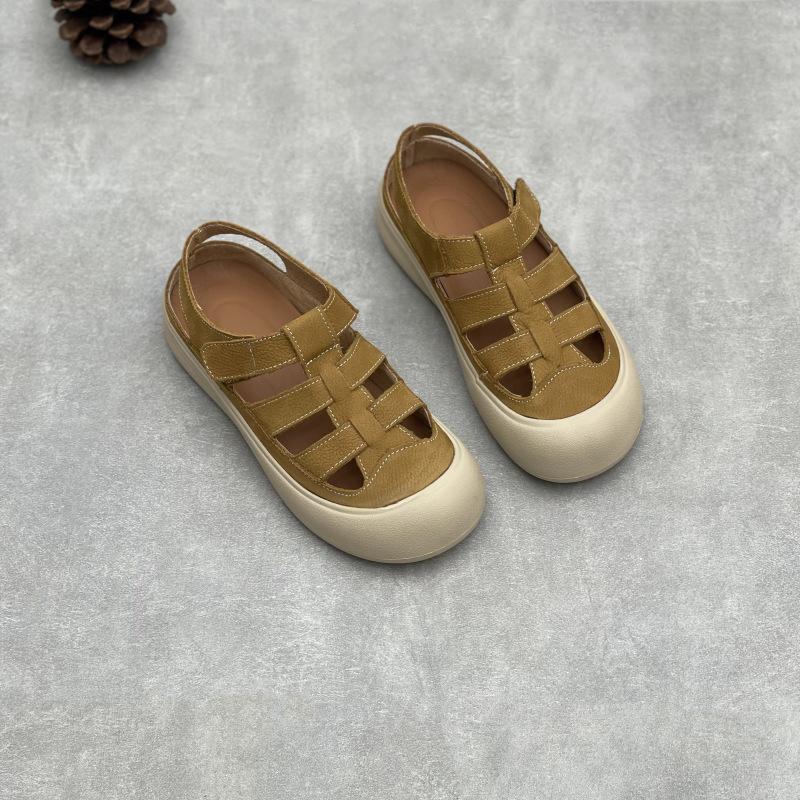 Fashion GKTINOO 2025 New Genuine Leather Women's Casual Round Toe Sandals Summer Hollow Out Breathable Soft Soled Shoes