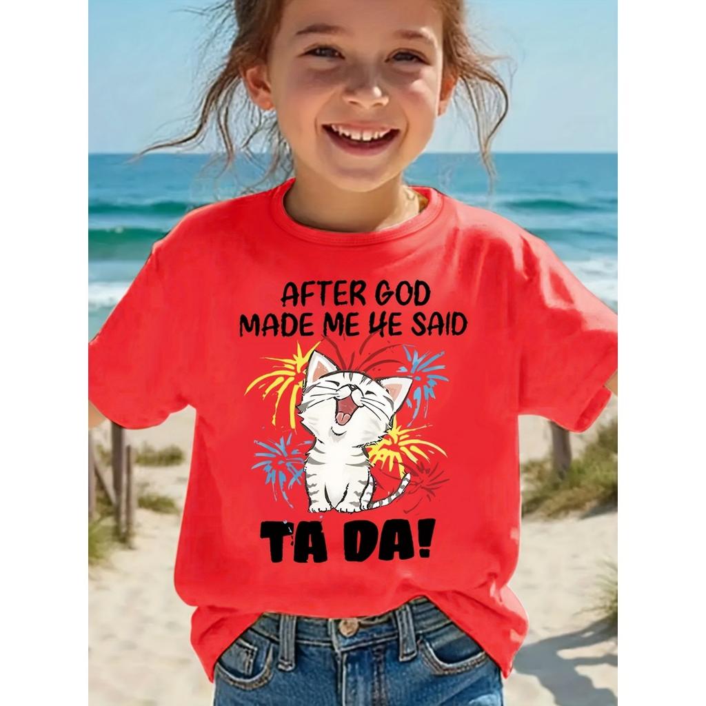 2026 New Kids T-Shirts Cute Cat Graphic Animal Print Summer Fashion Children Clothes Funny Round Neck Cute Cat Lover Streetwear