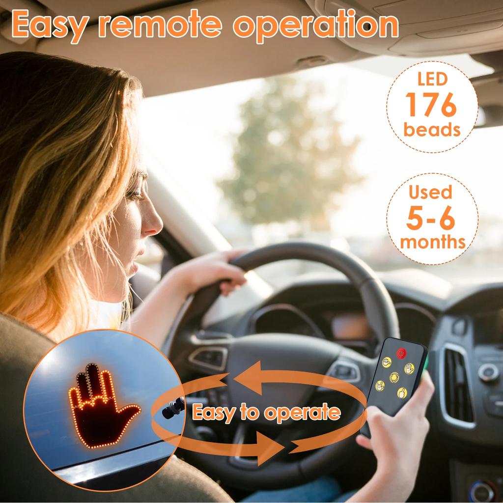General Car LED Finger Light with Remote Control No Battery Fun Car Sign Hand to Express Emotions Easy to Install for Car Light
