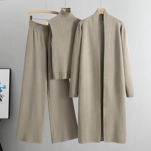 Primavera otoño mujer cárdigan chándales moda tejido pantalón conjunto señoras suéter traje Vintage moda señoras conjunto