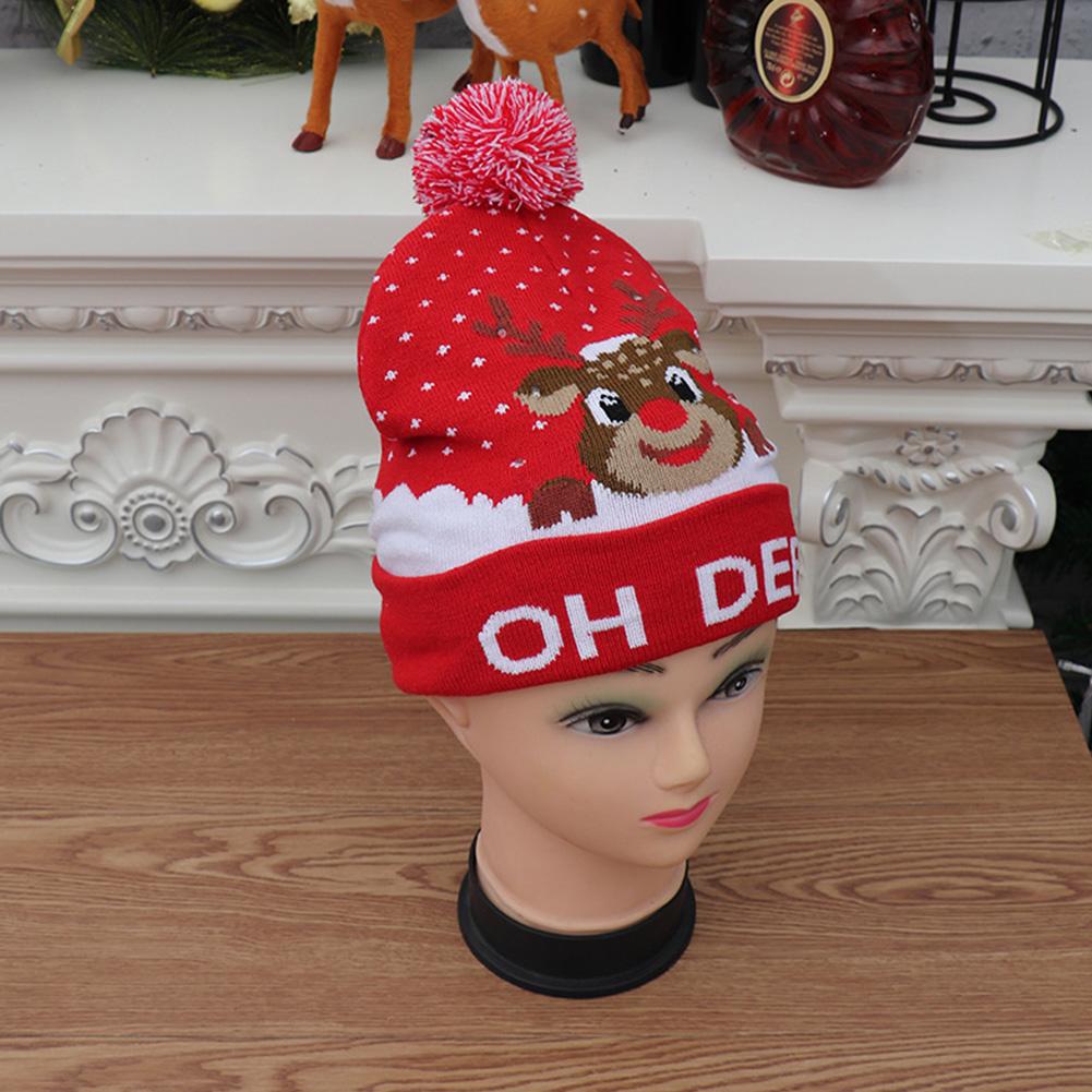 Christmas Decoration Props Children's Colorful Glowing Light Knit Hat Cap Santa Clause Elk Snowman Style