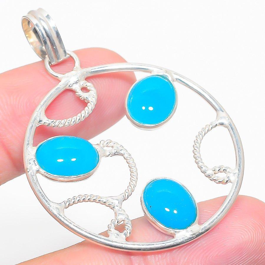 

Подвеска из стерлингового серебра 925 пробы с натуральным синим халцедоном 2,09 дюйма Z4v88