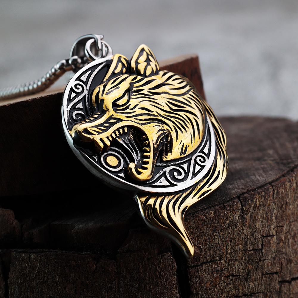 2025 Viking Wolf Head Pendant Necklace - Stainless Steel Men's Punk Jewelry