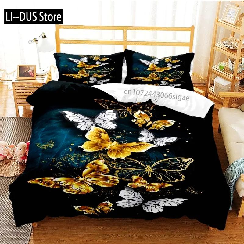 Colourful Butterfly Duvet Cover Bedding Set Comforter Cover with Pillowcases for Girls Gift Single Double Queen 3Pcs Full Size