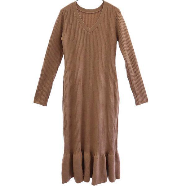 Lily Brown Lily Brown Long Sleeve V Neck Rib Knit Long Dress F Pink Ladies Old Clothes Used