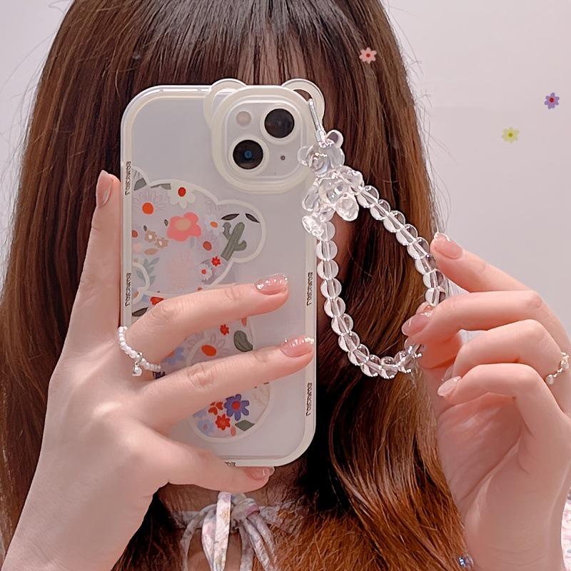2025 New Transparent Phone Case with Bear Ears & Floral Design