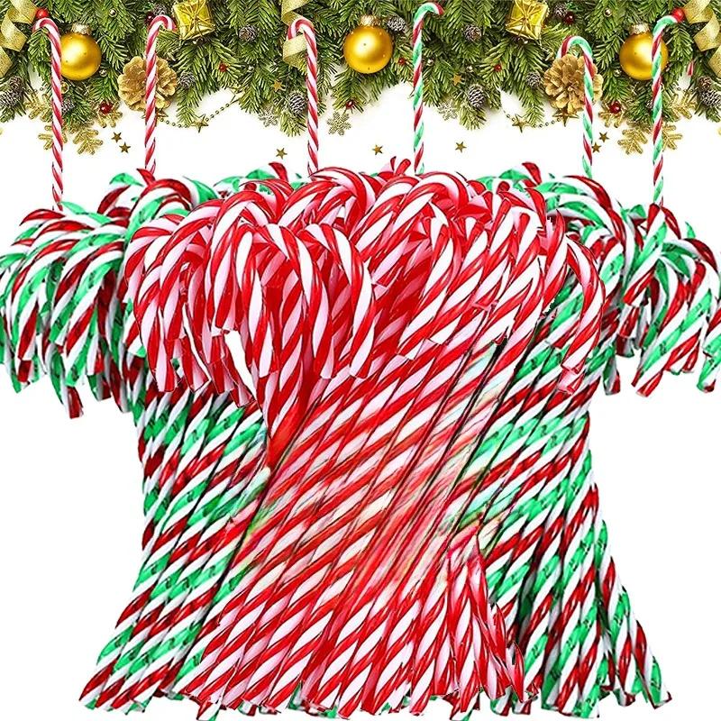 Acrylic Christmas Candy Canes Hanging Pendants Creative Twisted Crutch Xmas Tree Ornaments New Year Party Home Decor Wholesale