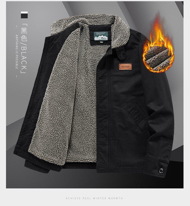 Chaqueta de Solapa de Lana de Cordero para Hombre: Algodón de Invierno, Más Terciopelo, Abrigo Cálido Engrosado 2025.
