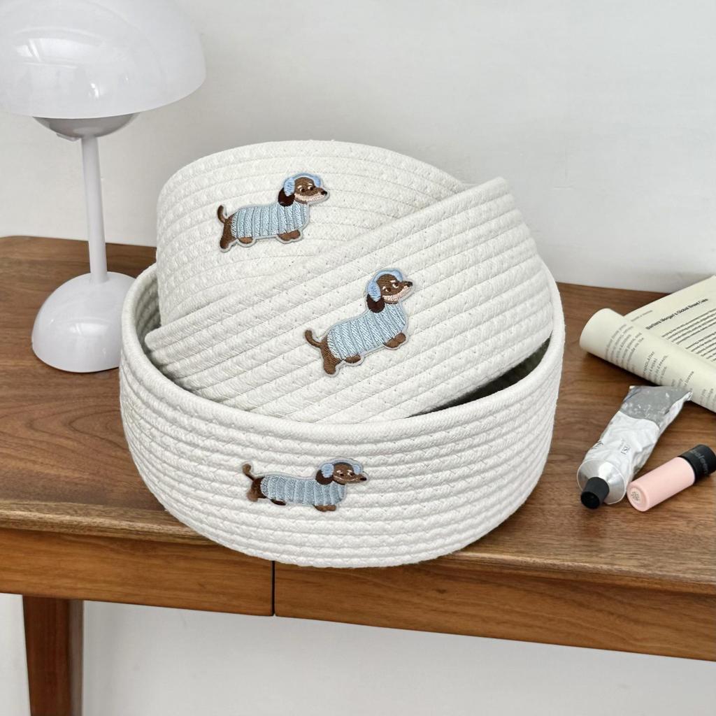 Blue Ear Dog Cotton Rope Storage Basket - Perfect for Snacks, Toys, and Sundries